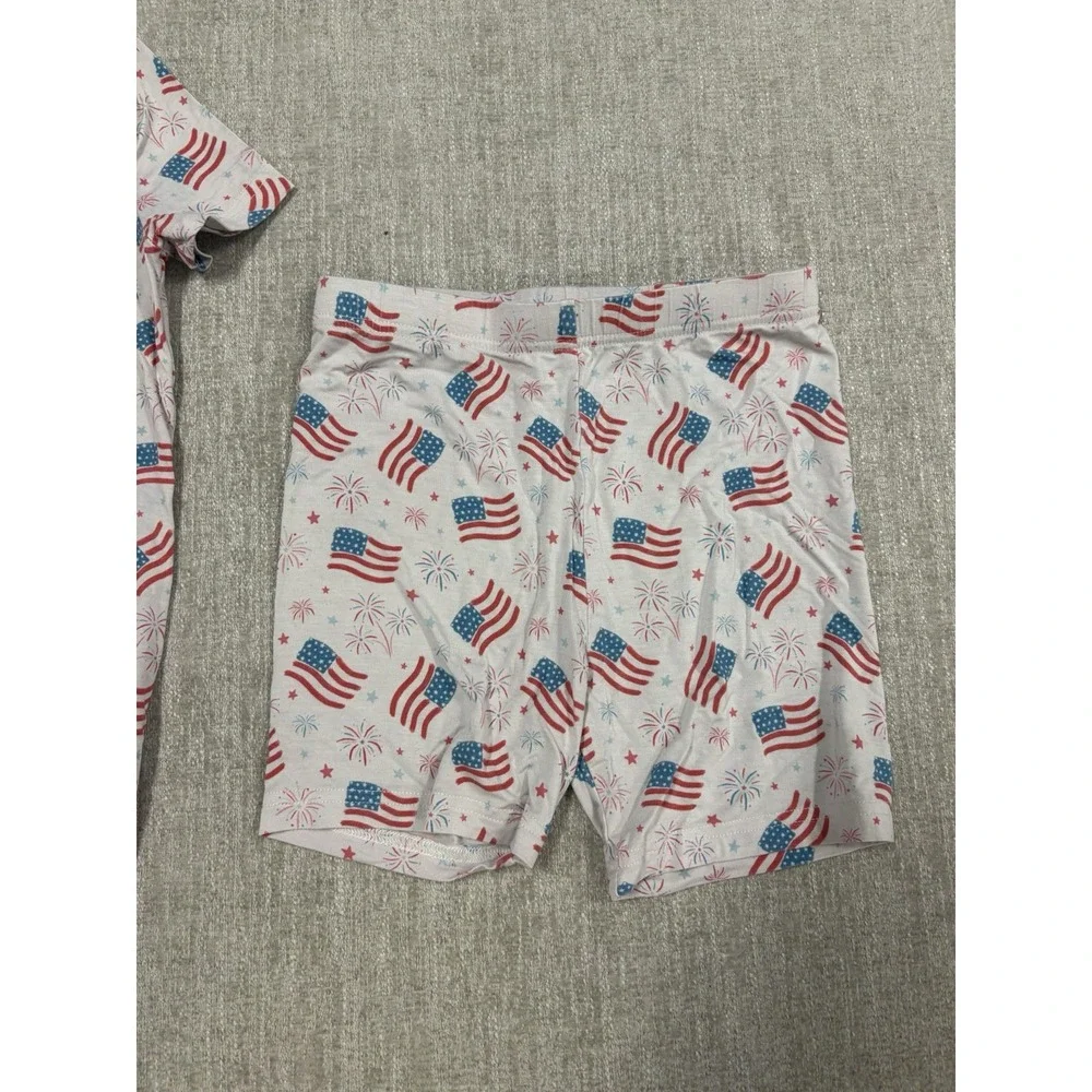 Caden Lane Patriotic American Flag/ Fireworks 2PC Bamboo Pajama Set Size 9/10